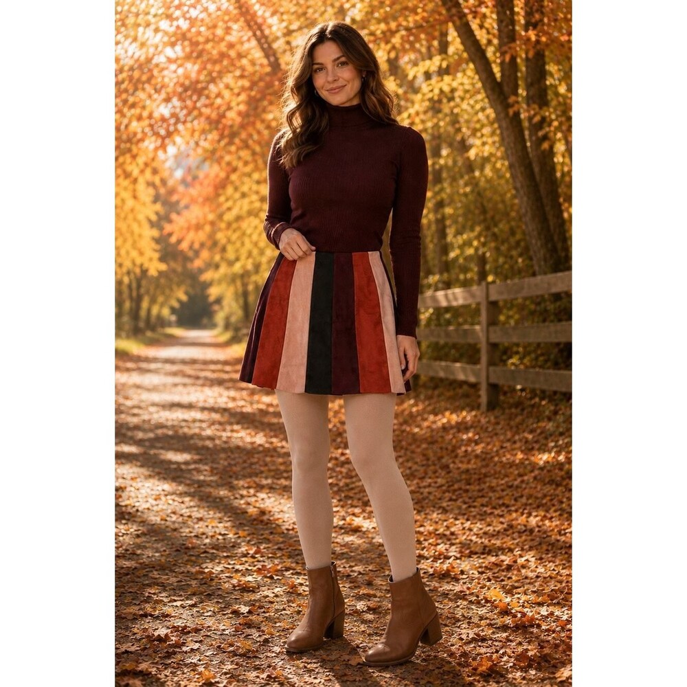 Forever 21 Faux Suede Colorblock A-Line Mini Skirt Women's Small Autumnal Fall
